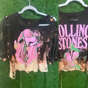 the Rolling Stones Kids Distressed Black and Pink Shirt